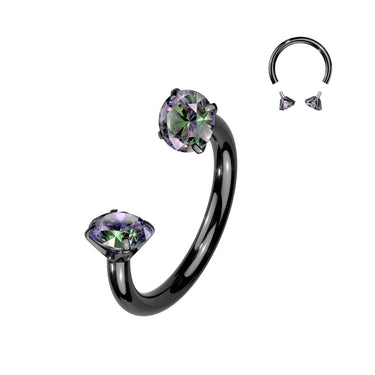 Black Plated Titanium Internally Threaded Cubic Zirconia Horseshoe
