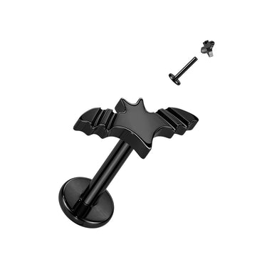 Black Plated Titanium Internally Threaded Labret With Bat Top