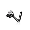 Black Plated Surgical Steel 3‑Bead Cluster Cubic Zirconia Nose Stud