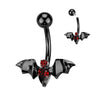 Black Titanium Lunar Bat Charm Belly Bar with Internal Threading