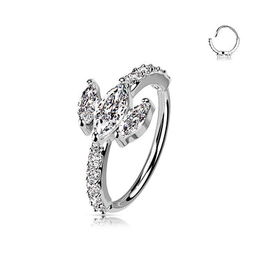 Triple Marquise With Paved Sides Bendable Nose Hoop