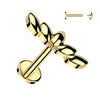Gold Plated Surgical Steel Internally Threaded Labret Stud With 3D Marquise Leaf