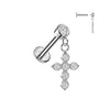 316L Surgical Steel Internally Threaded Cubic Zirconia Cross Dangle Labret