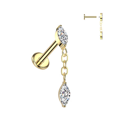 Gold Plated Titanium Marquise Drop Flat Back Stud