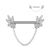 316L Surgical Steel Threadless Push In Marquise CZ Fan Nipple Barbell With Chain Dangle