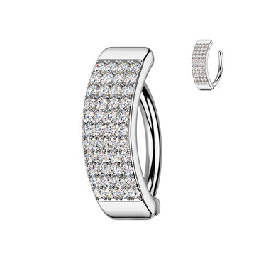 316L Surgical Steel Hinged Belly Ring With 4 Lines Pave Cubic Zirconia