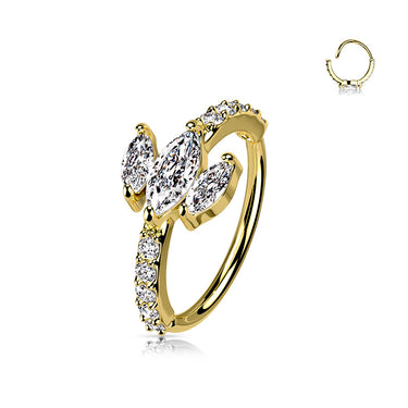 Gold Plated Triple Marquise With Paved Sides Bendable Nose Hoop