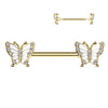 Gold Plated Dual Butterflies Nipple Barbell Ring