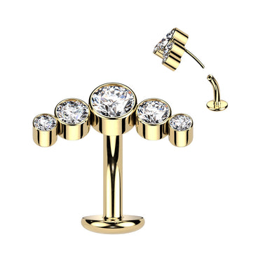 Gold Swarovski Curve Top Titanium Threadless Floating Convex Base Belly Bar