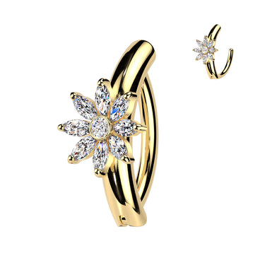 Gold Plated Marquise Bloom Hinged Belly Bar