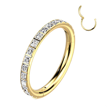 Gold Plated Titanium Square Gem Paved Clicker Body Jewellery