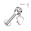 Internally Threaded Bezelled Heart Drop Body Jewellery Stud in 14K White Gold