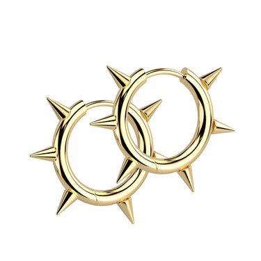 Spike Hinged Hoop Earring (PAIR) with Gold Plating