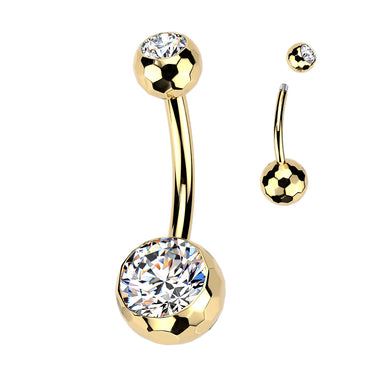 Gold Plated Titanium Double Cubic Zirconia Honeycomb Navel Ring