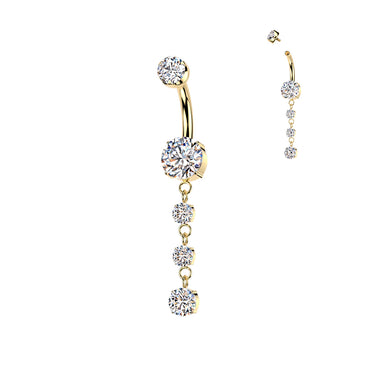 Gold Titanium Triple Cubic Zirconia Drop Navel Ring