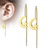 Falling Moon and Star Threader Earrings with Gold Plating (PAIR)
