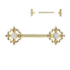 Gold Plated Fleur De Lis Ends Nipple Barbell Ring
