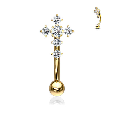 16g 14K Yellow Gold Plated Petite Cross Reverse Belly Ring