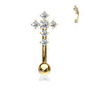 16g 14Kt Yellow Gold Plated Petite Cross Reverse Belly Ring