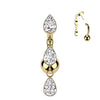 Gold PVD Plated Titanium Threadless Trinity Teardrop Floating Belly Bar