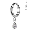 Titanium Hinged 2mm Wide Segment Hoop Ring With Teardrop Cubic Zirconia Dangle