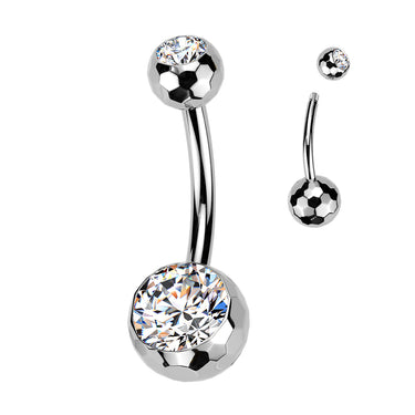Implant Grade Titanium Double Cubic Zirconia Honeycomb Navel Ring