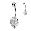 316L Surgical Steel Belly Ring with CZ Leaf & Top