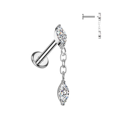 Implant Grade Titanium Marquise Drop Flat Back Stud