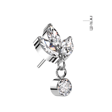 Implant Grade Titanium Threadless 3 Marquise and Round Dangle Top