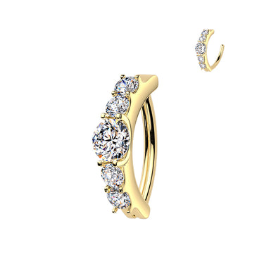 Yellow Gold Plated Titanium Hinged Clicker Hoop Moissanite Belly Ring