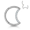 Implant Grade Titanium Hinged Segment Hoop with Pave Cubic Zirconia Crescent Moon