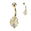 Gold Plated 316L Surgical Steel Belly Ring with CZ Leaf & Top