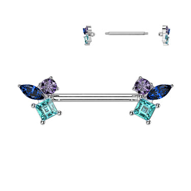 316L Surgical Steel Nipple Barbell with Multicoloured Cubic Zirconia Shape Ends
