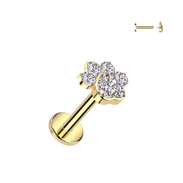 Gold Plated Titanium Flat Back Stud with Cubic Zirconia Heart Paw