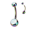 Rainbow Plated PVD Lustrous Opal Navel Titanium Internally Threaded Belly Bars