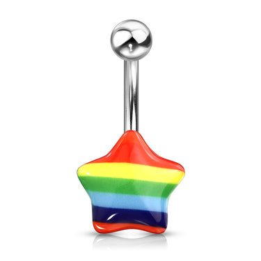 Gay Pride Rainbow Star Acrylic Belly Bars