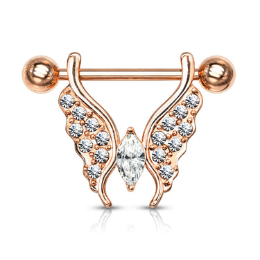 Crystal Marquise Butterfly Nipple Shield with Rose Gold Plating