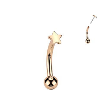 16g Rose Gold Plated Petite Threadless Push In Titanium Star Top Reverse Belly Ring