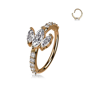 Rose Gold Plated Triple Marquise With Paved Sides Bendable Nose Hoop