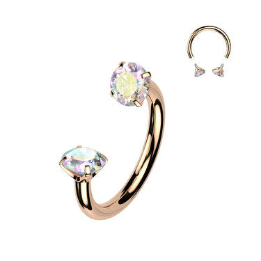 Rose Gold Plated Titanium Internally Threaded Cubic Zirconia Horseshoe