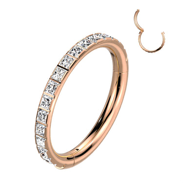 Rose Gold Plated Titanium Square Gem Paved Clicker Body Jewellery