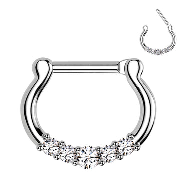 316L Surgical Steel Five‑Gem Cubic Zirconia Septum Clicker