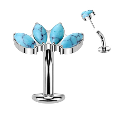 Natural Stone Fan Top Titanium Threadless Floating Convex Base Belly Bar