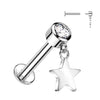 Internally Threaded 14K White Gold Bezel Set CZ Top and Star Dangle Labret