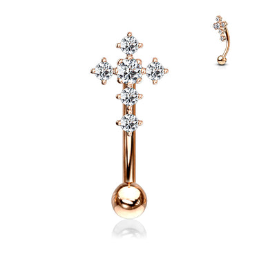 16g Petite Cross Reverse Belly Ring with Rose Gold Plating