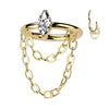 Gold Titanium Hinged Hoop with Marquise Cubic Zirconia and Double Chain