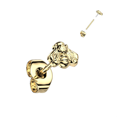 Yellow Gold Plated Titanium Bee Earring with Traditional Butterfly Backing (PAIR)