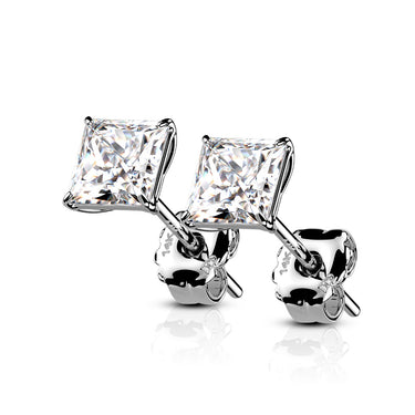 Classic Cubic Zirconia Princess Stud Earrings in 14K White Gold (PAIR)