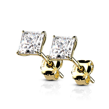 Classic Cubic Zirconia Princess Stud Earrings in 14K Gold (PAIR)