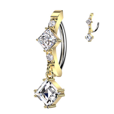 Lumière Drop Dangling Hoop Belly Ring with Gold Plating